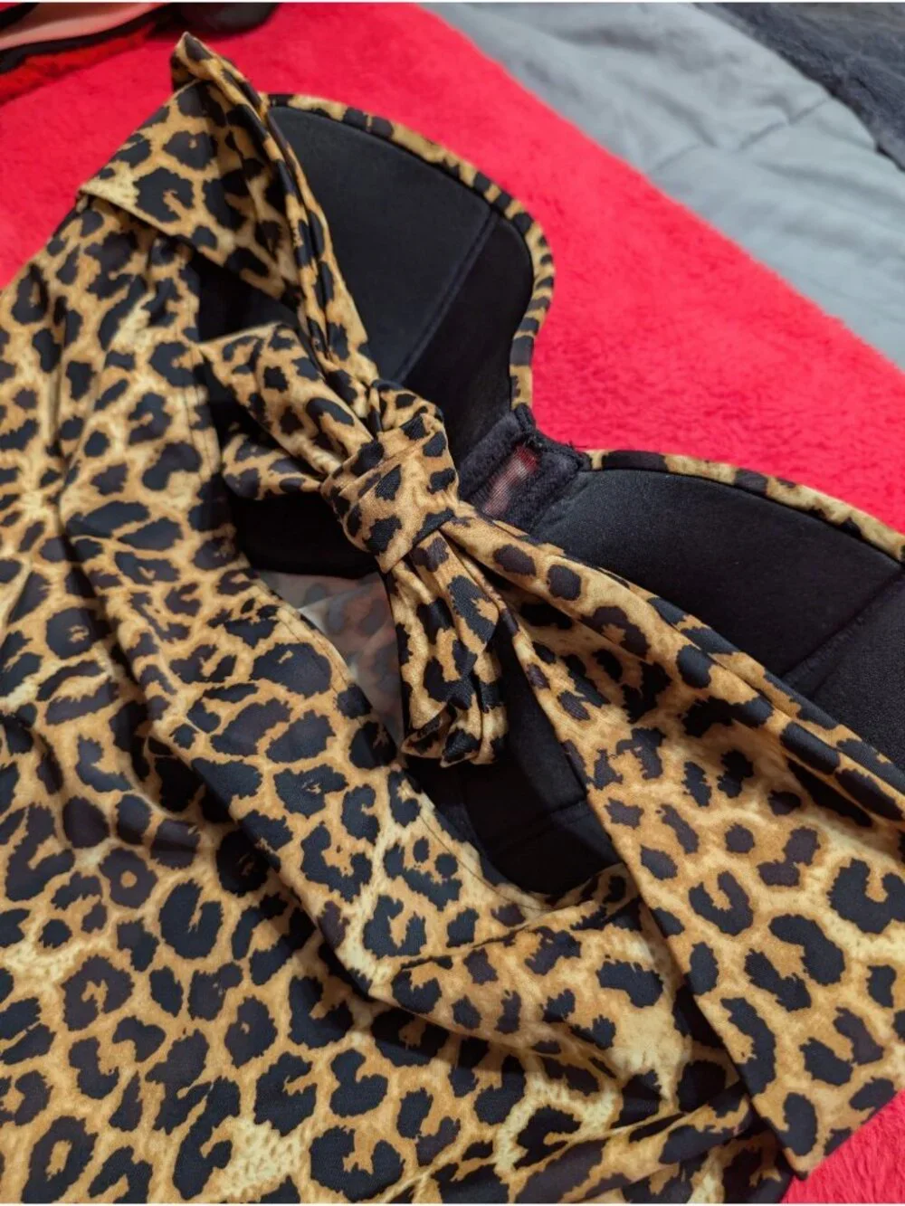 Smart Sexy Swim Tankini Top 38D Leopard Print Underwire Strapless Flounce
